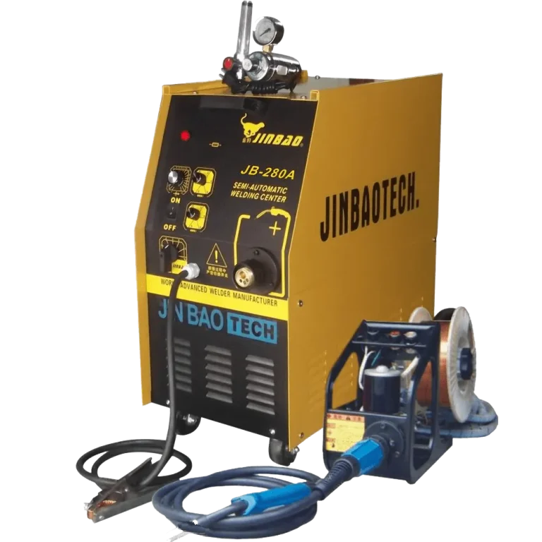 Yellow Jinbaotech welding machine with separate wire feeder and cables