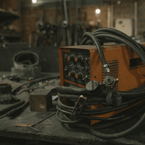 Welding equipment on a workshop bench